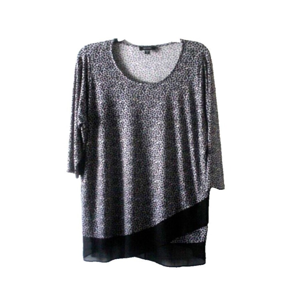 Karen Kane Tunic Top Black & Grey Animal Print 3/4 Sleeve Black Hem Size 2X